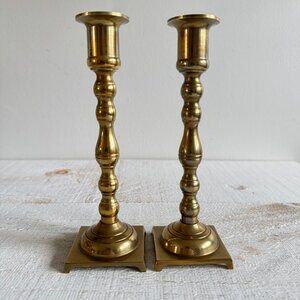 Small Square Base Brass Candle Holder Set of Two